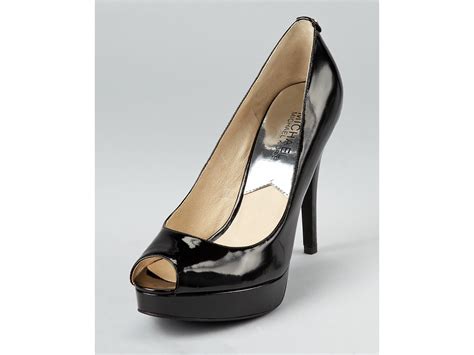 michael kors black patent leather heels|patent leather peep toe heels.